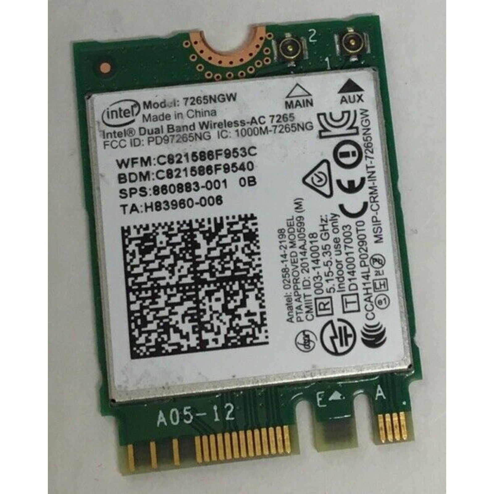 Dell Inspiron 13 7348 Intel Dual Band WiFi Wireless BlueTooth 7265NGW H35123-001