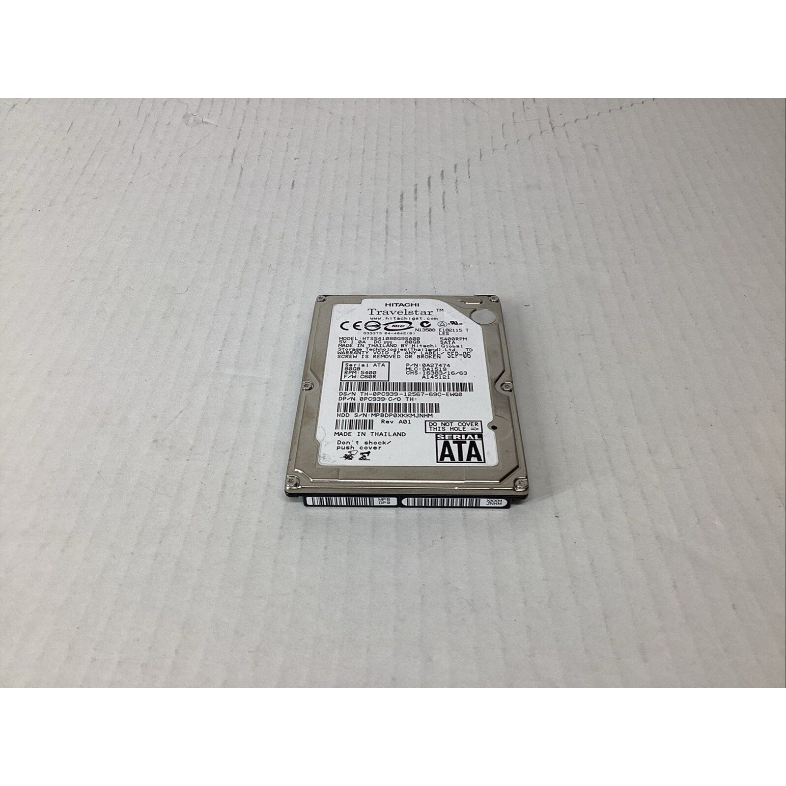 Hitachi HTS541080G9SA00 0A27474 80GB 2.5" SATA Hard Drive 0PC939