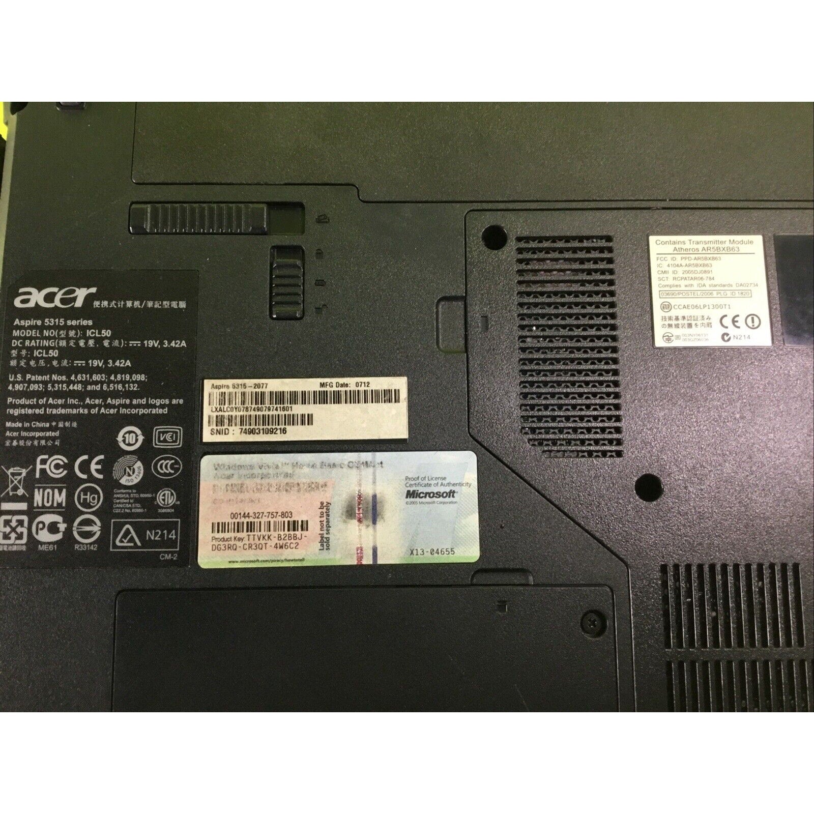 Acer Aspire 5315 FOR PARTS REPAIR or RECYCLE