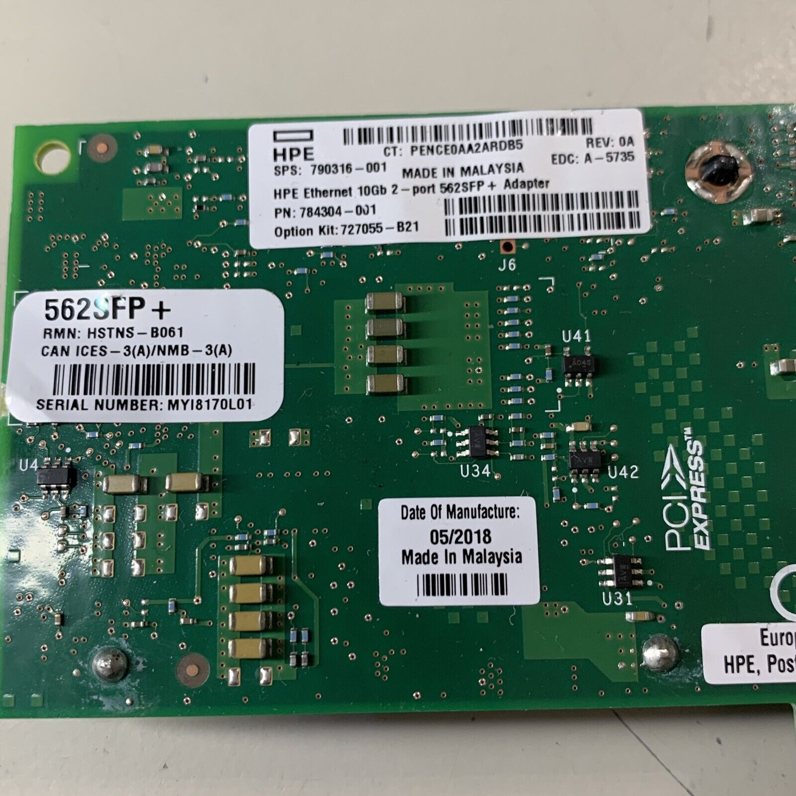 HP HPE 10Gb 2-port 562SFP+ Ethernet Adapter 784304-001