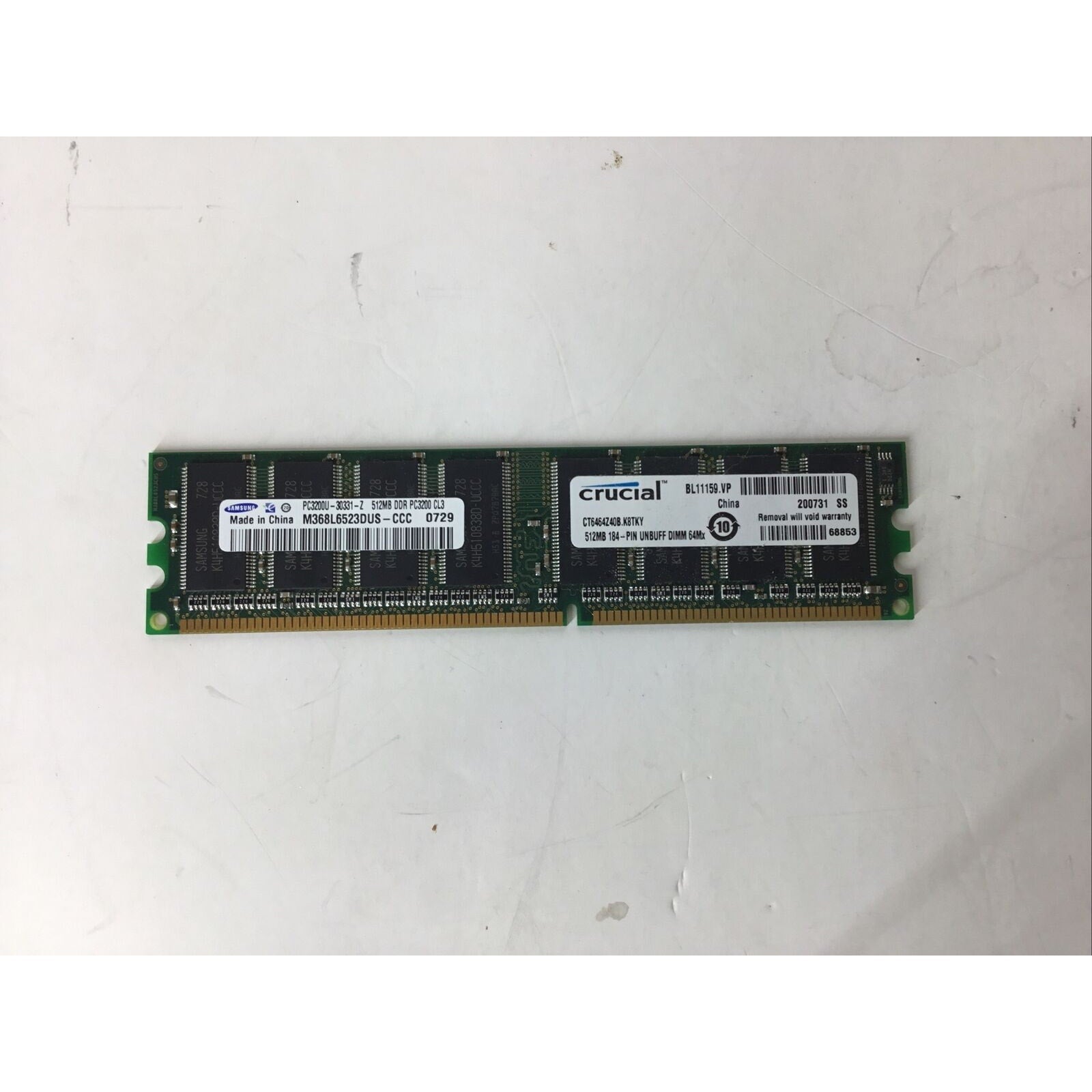 Crucial PC-3200 512 MB DIMM DDR Memory Ram CT6464Z40B