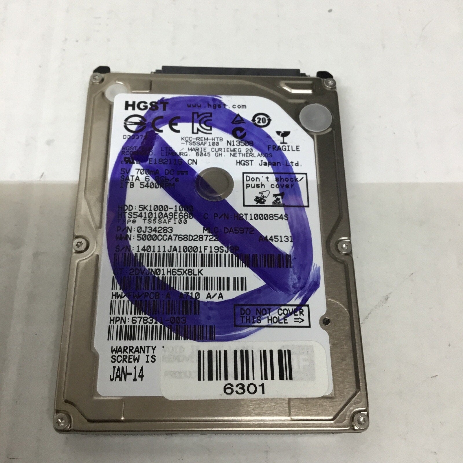 For Parts 1TB HTS541010A9E680 HARD DRIVE5400RPM SATA 0J34283 2.5'' 678311-003
