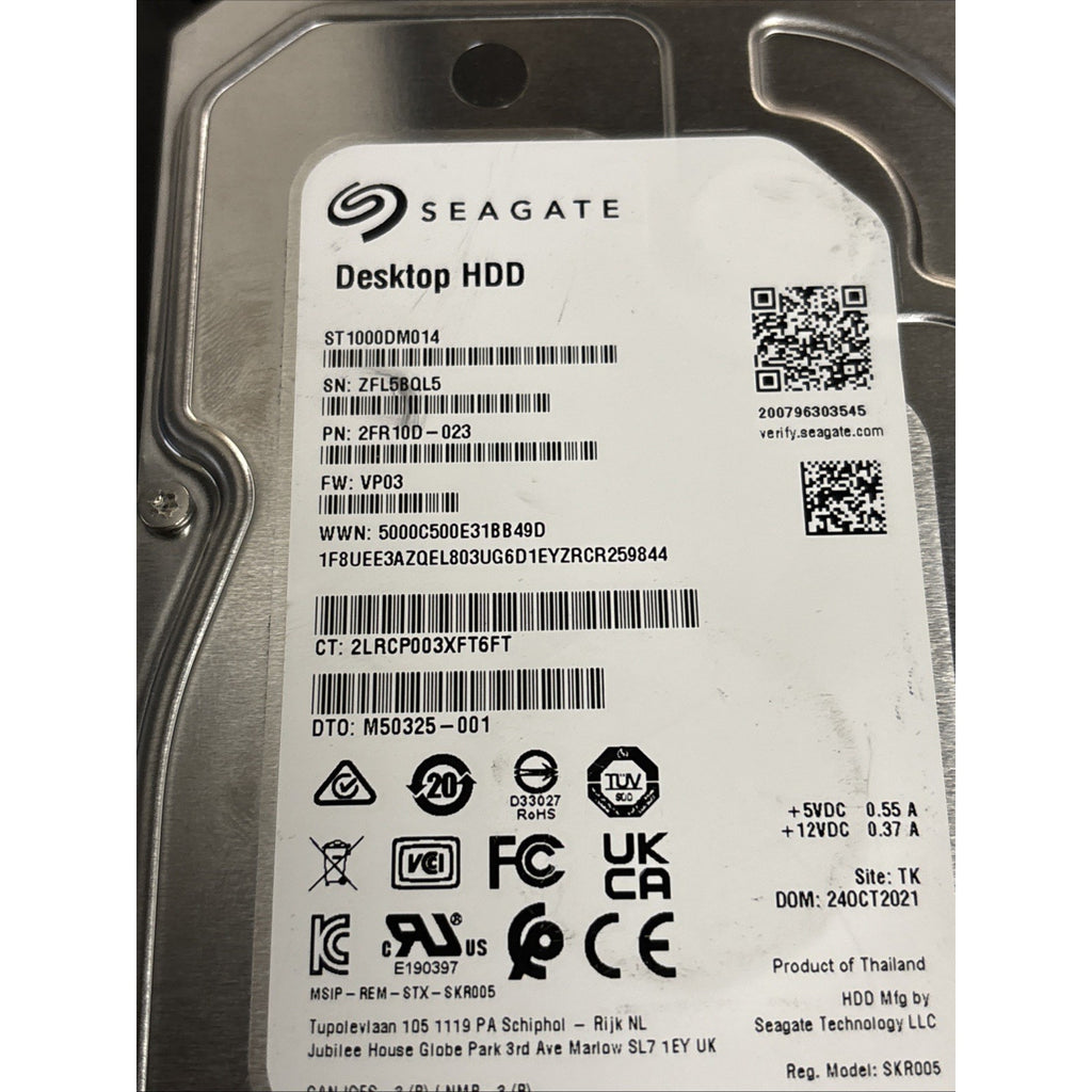 Seagate BarraCuda 1TB 3.5" 7200rpm Hard Drive ST1000DM014 2FR10D-023 FW VP03