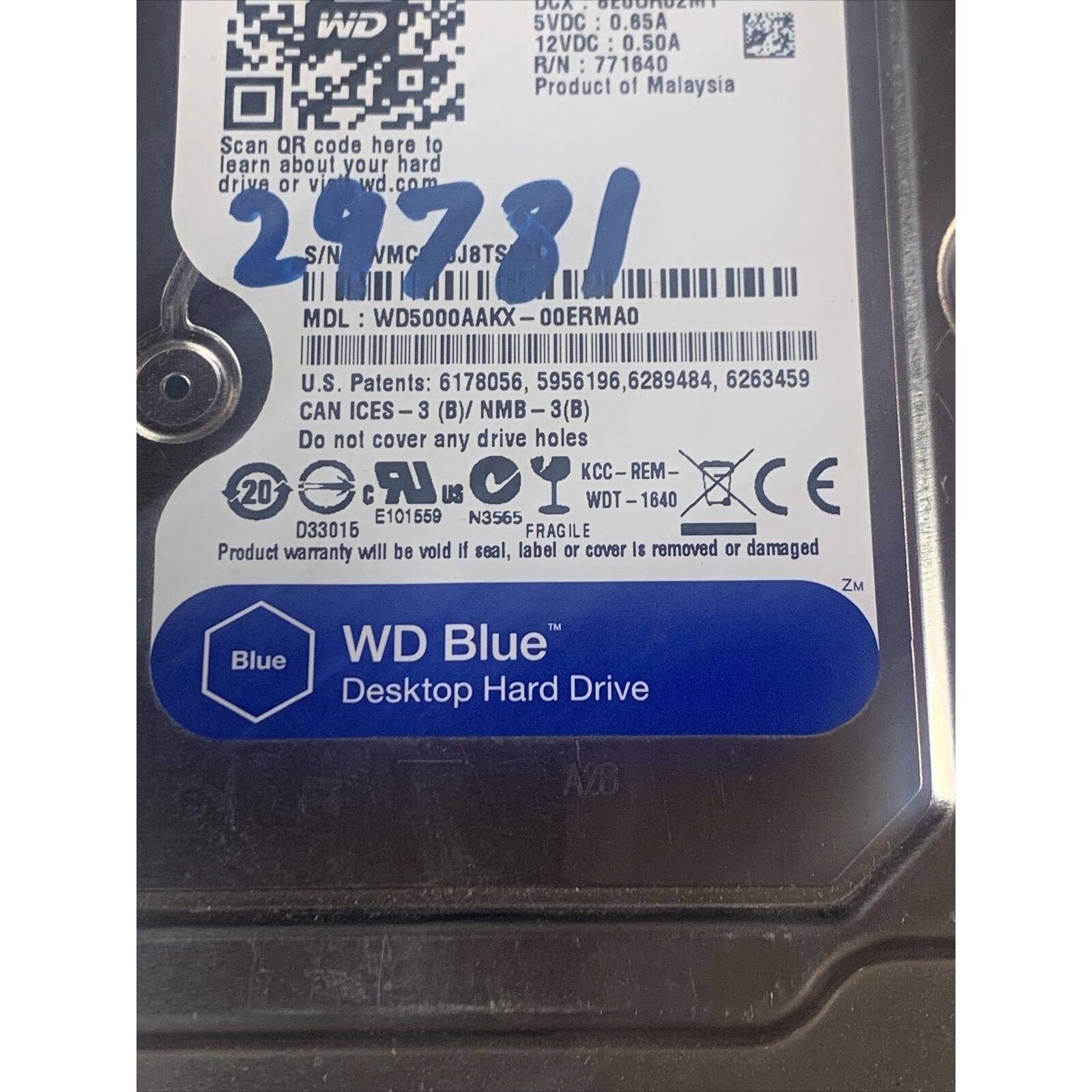 Western Digital WD5000AAKX-00ERMA0 500GB 3.5" SATA Desktop HDD 2060-771640-003