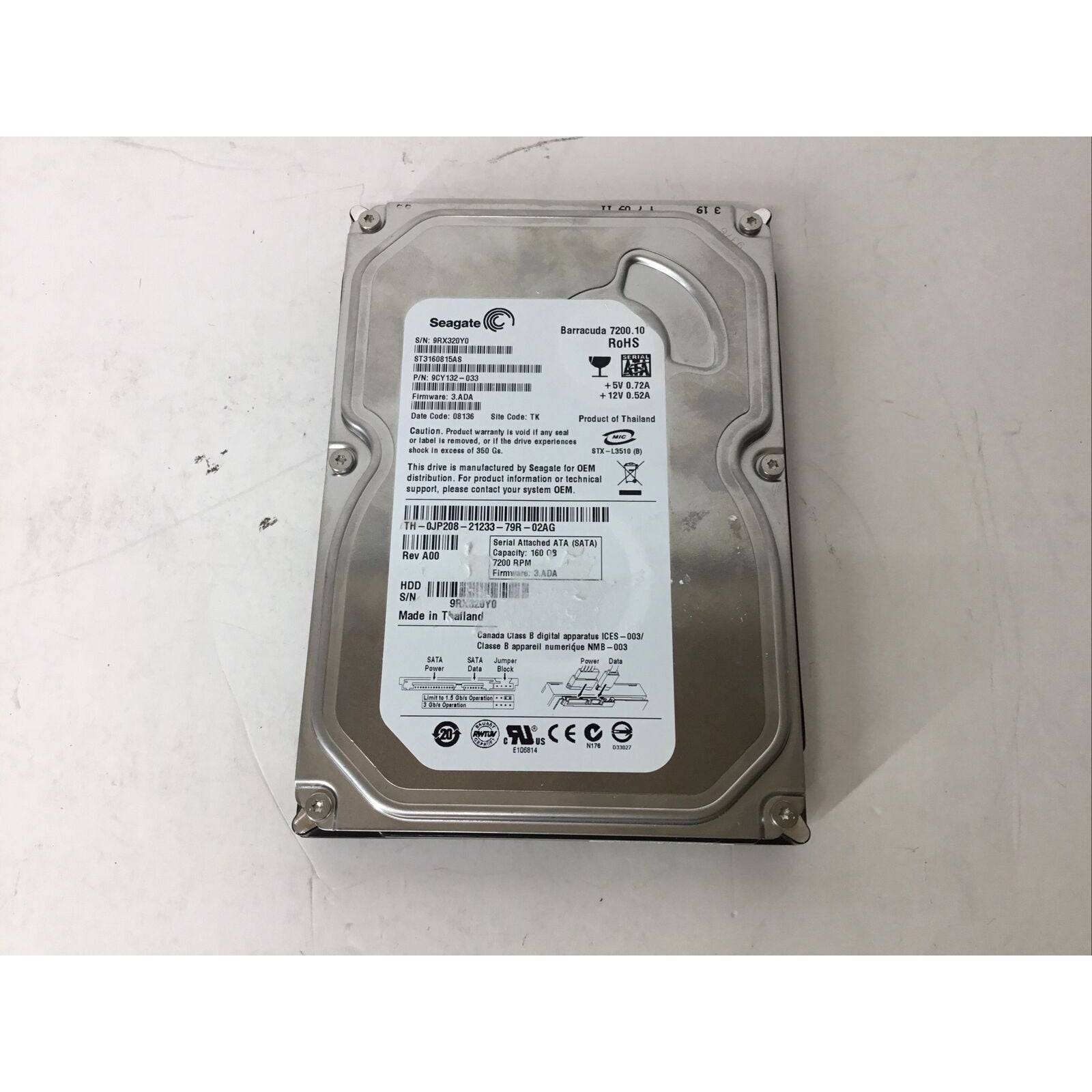 Seagate Barracuda 7200.10 ST3160815AS SATA 3.5" Hard Drive