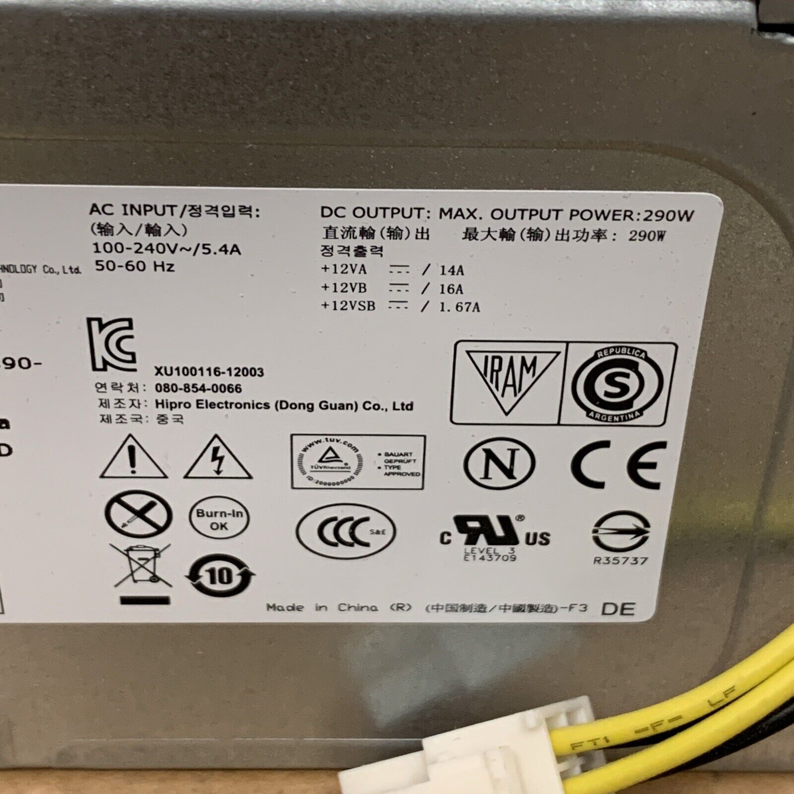 Dell H290AM-00 290W Desktop MT Computer PC Power Supply Dell P/N 0RVTHD / RVTHD