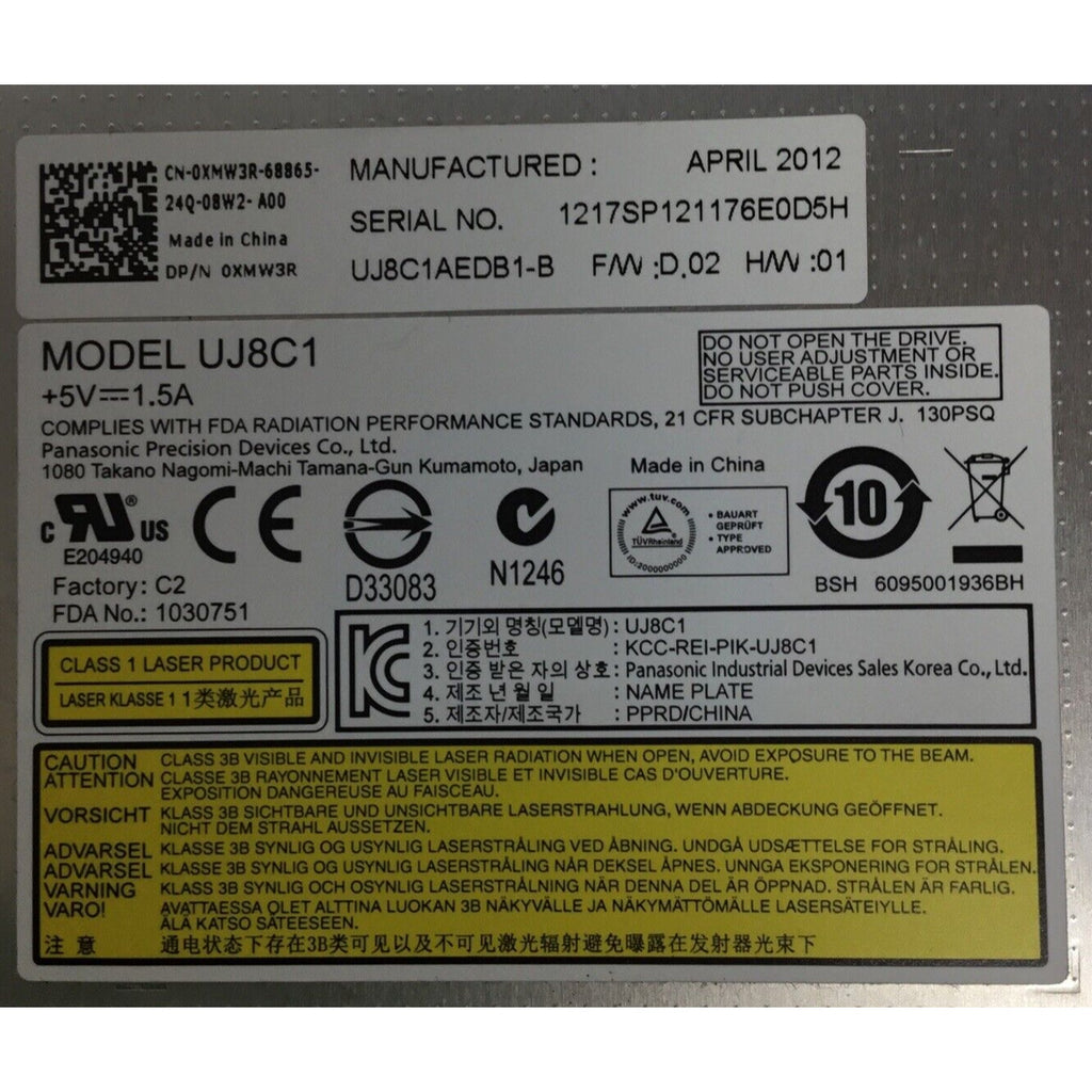 Dell Inspiron Laptop n5050 DVD-RW SATA Optical Disk Drive 0XMW3R UJ8C1