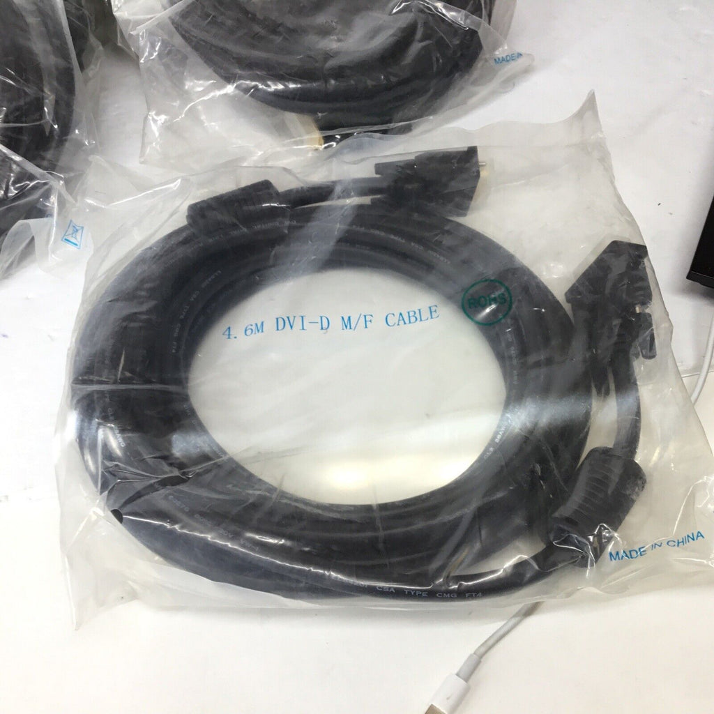 LOT OF 10 - 15ft Male DVI to Female DVI Extension Cables w/ Ferrites