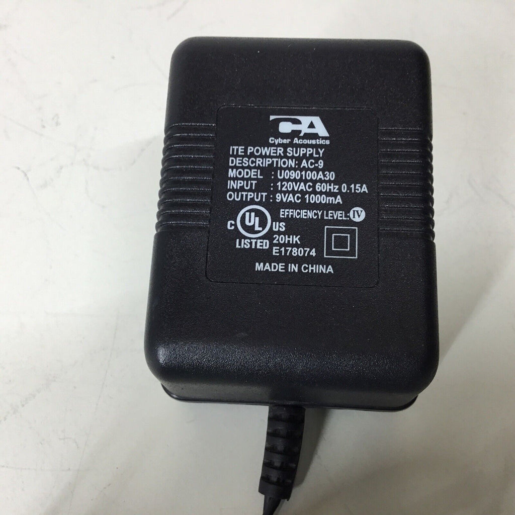 Cyber Acoustics AC/AC Adapter ITE Power Supply AC-9 U090100A30 9VAC 1000mA