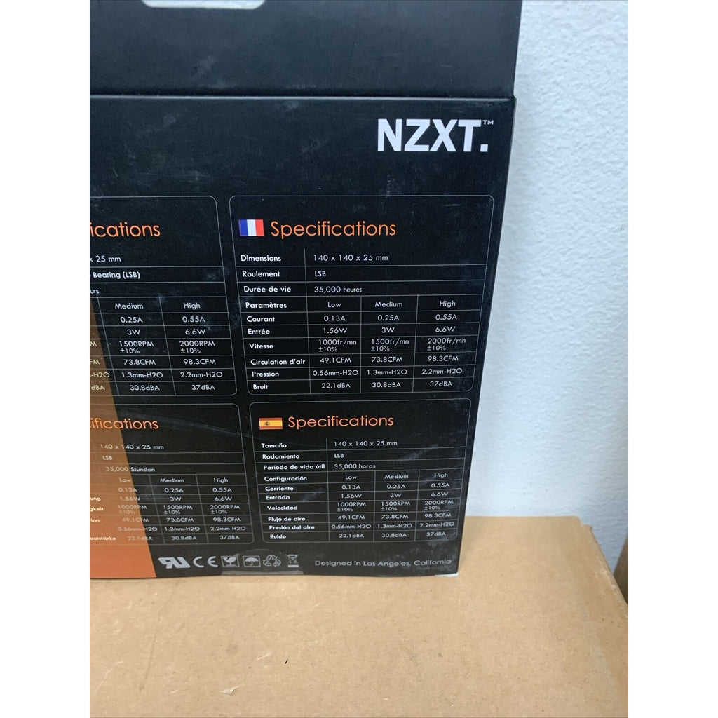 NZXT FX-140LB 140mm Enthusiast PC Computer Case Fan - 49.1-98.3cfm - Black/White