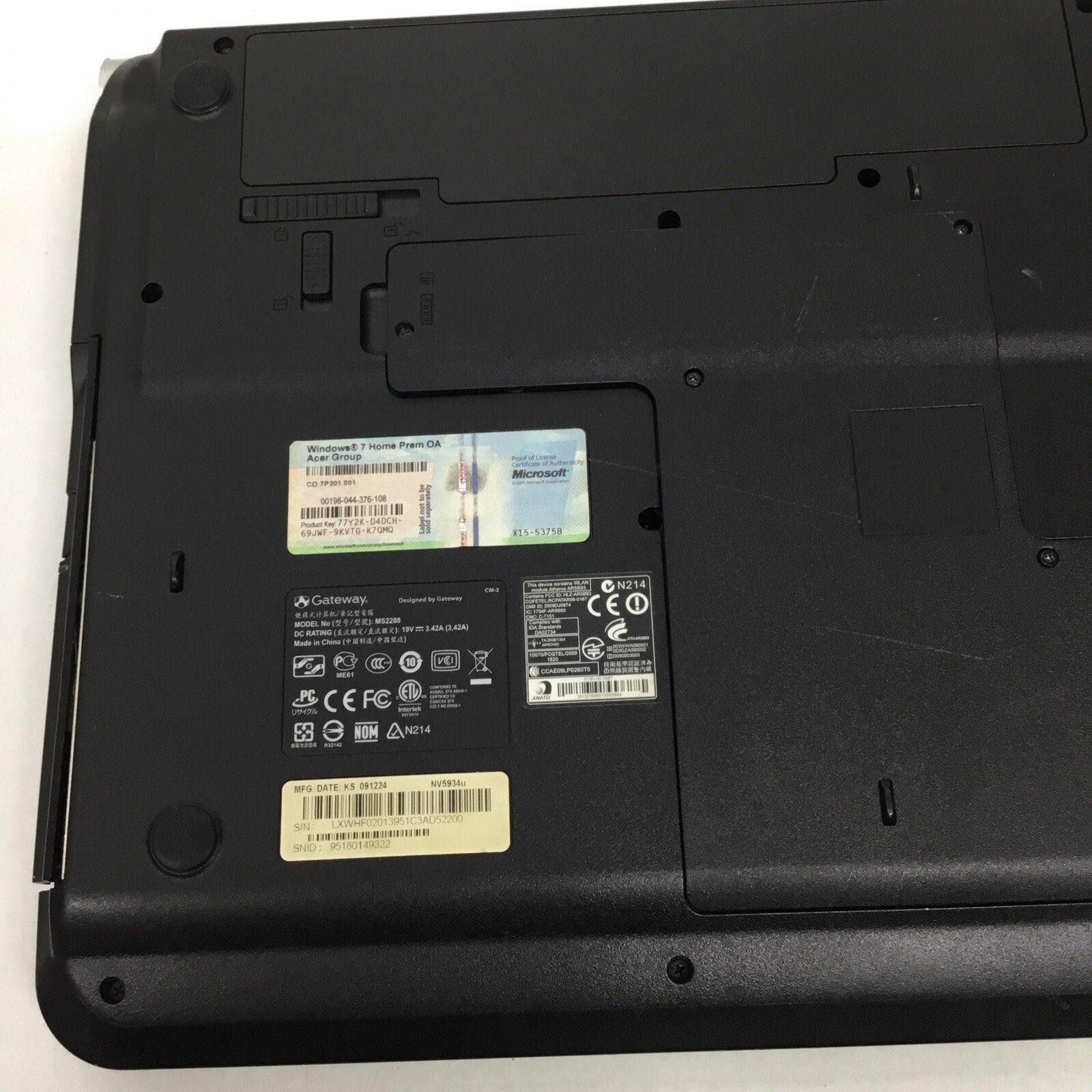 Gateway NV59 Laptop MS2288 FOR PARTS/REPAIR