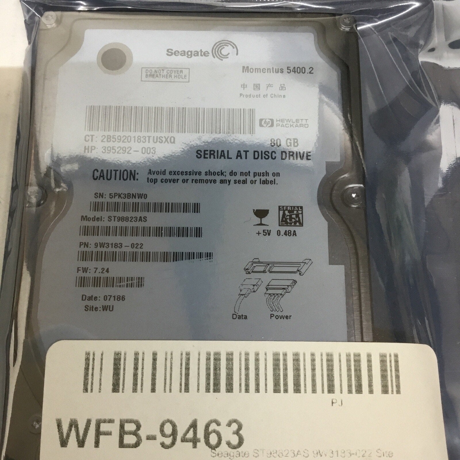 SEAGATE ST98823AS P/N 9W3183-022, 395292-003 80GB HARD DRIVE SATA 2.5 TESTED