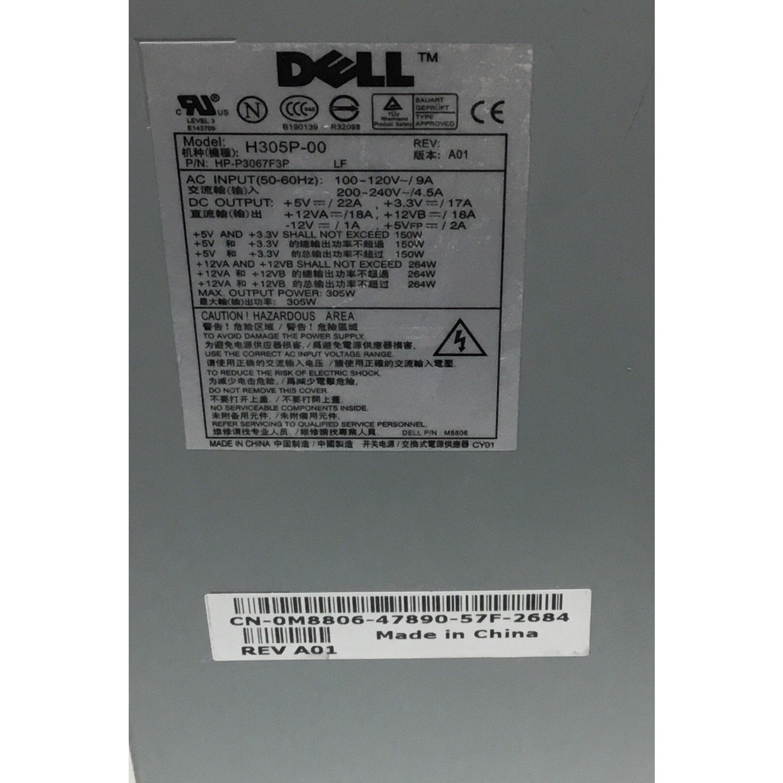 Dell H305P-00 Power Supply HP-P3067F3P LF
