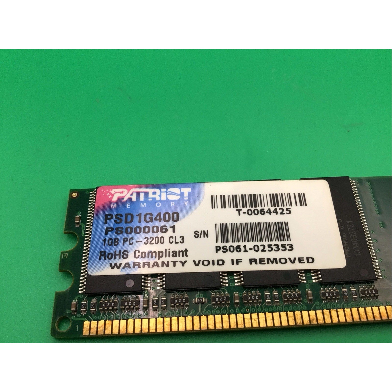 1GB PATRIOT MEMORY DDR RAM DIMM PSD1G400 PC-3200 400MHz CL3