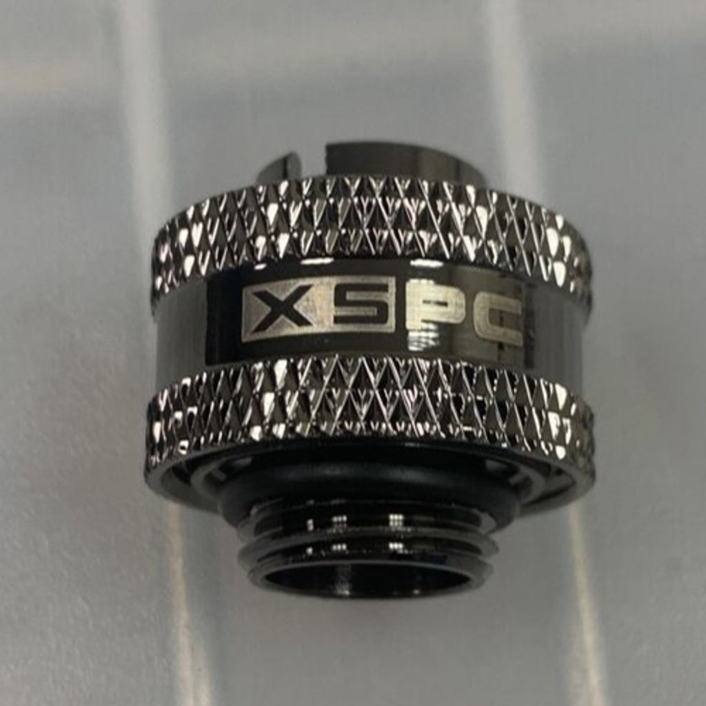 XSPC 7/16" x 5/8" Compression Fitting V2, Black Chrome Finish, G1/4" Threads