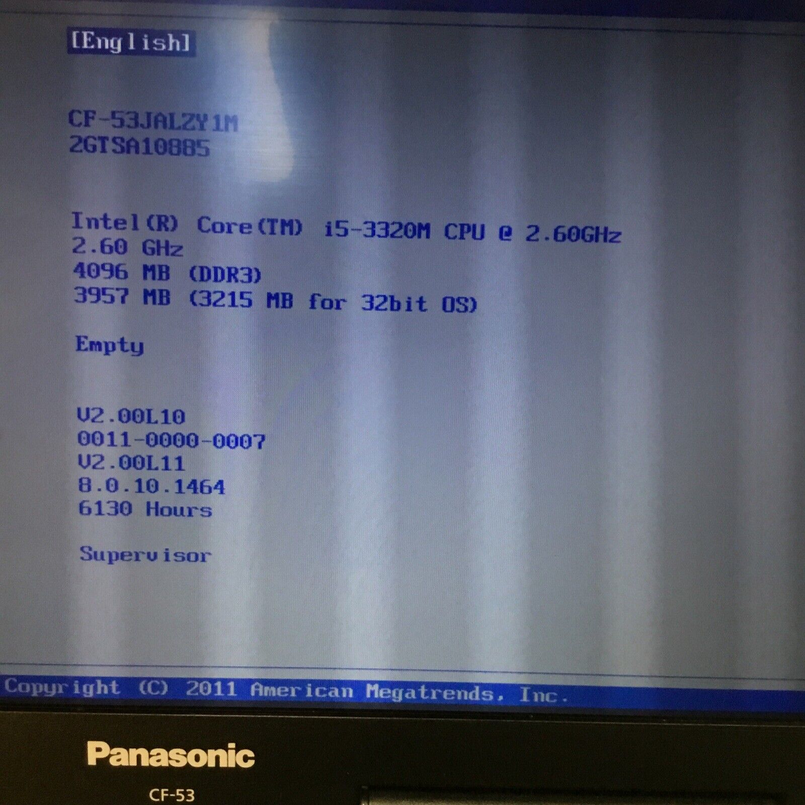 PANASONIC CF-53 Core i5 @ 2.70 GHz, 4GB RAM, NO HDD/OS (PARTS)