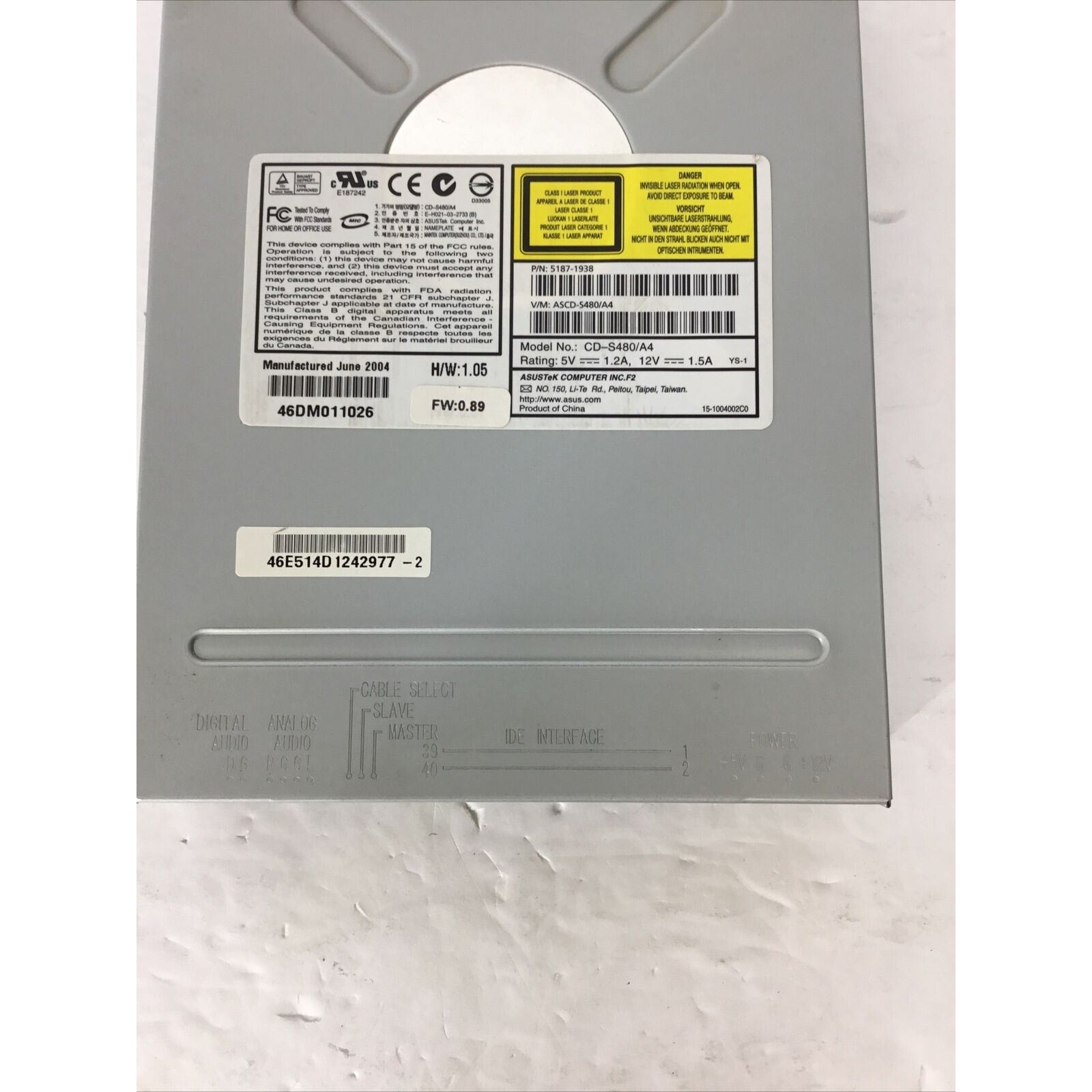 AsusTek CD-ROM IDE Drive Model CD-S480/A4