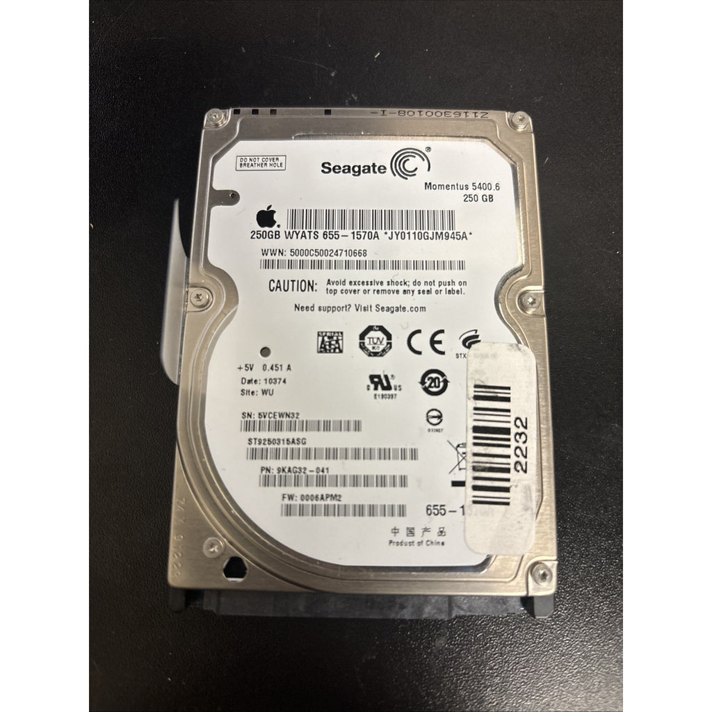 Seagate Momentus 5400.6 250GB LAPTOP PC Apple Hard Drive ST9250315ASG Free Ship