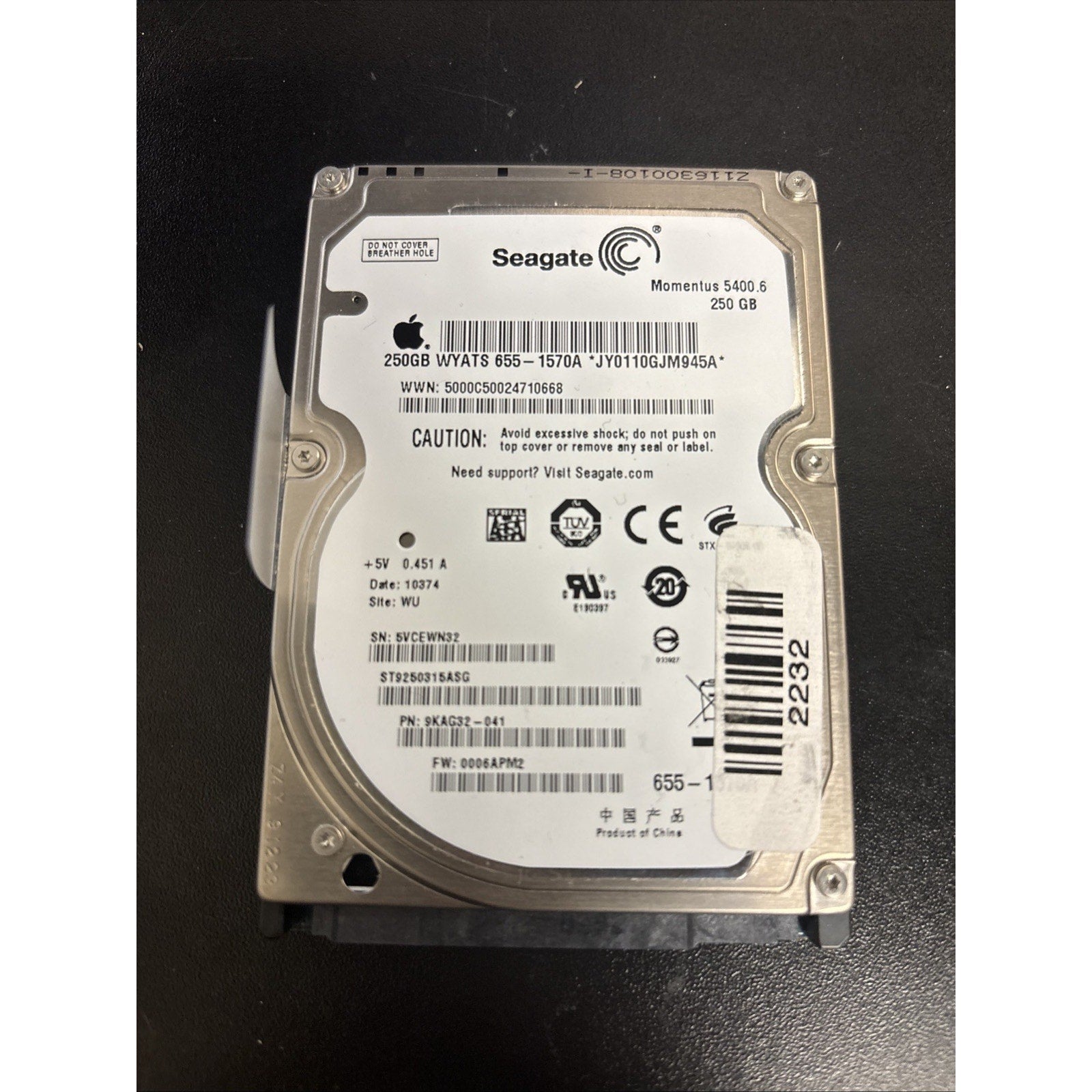 Seagate Momentus 5400.6 250GB LAPTOP PC Apple Hard Drive ST9250315ASG Free Ship