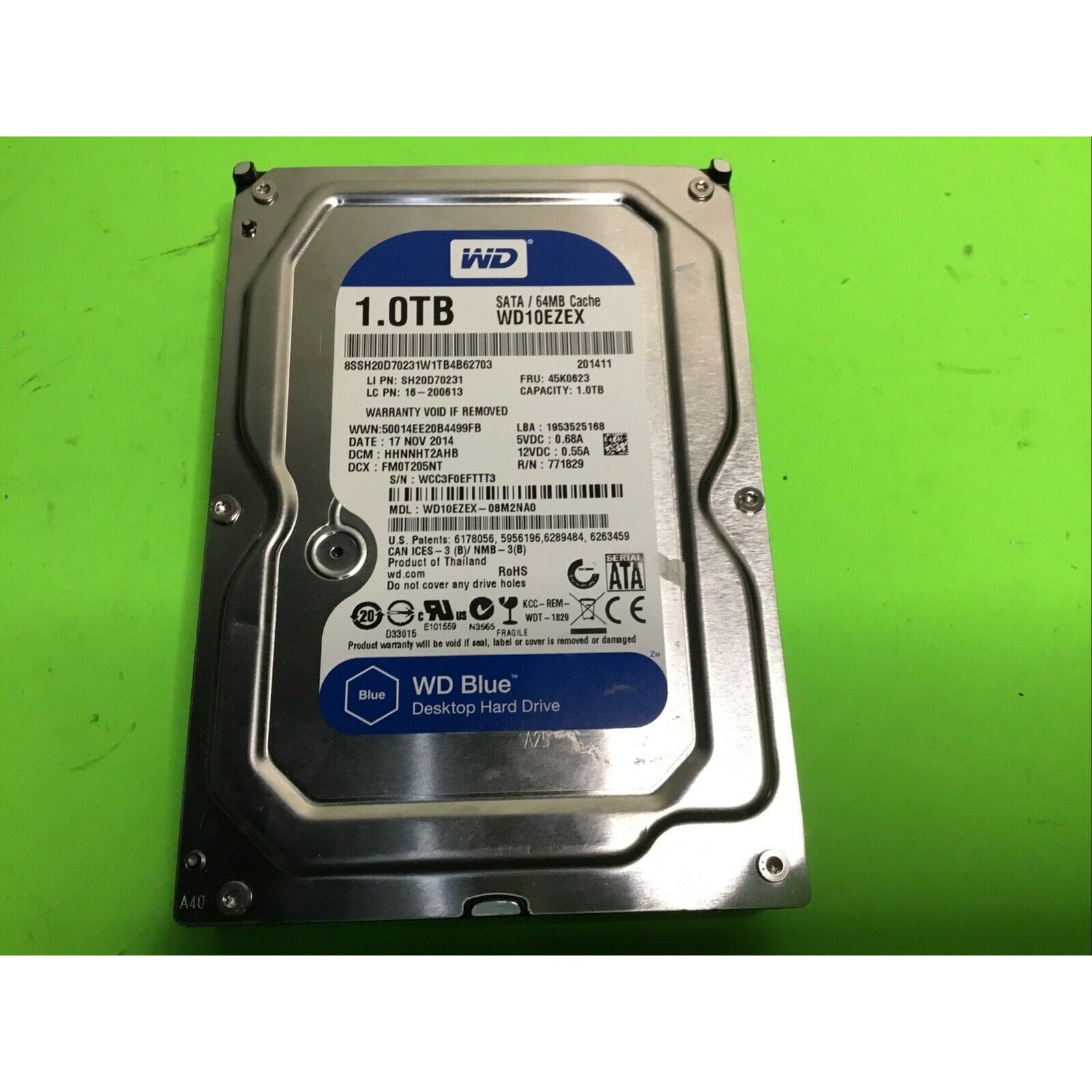 Internal Hard Drive; WD Caviar Blue, SATA 6.0Gb/s, 3.5", 1TB, 7200 RPM, 64MB