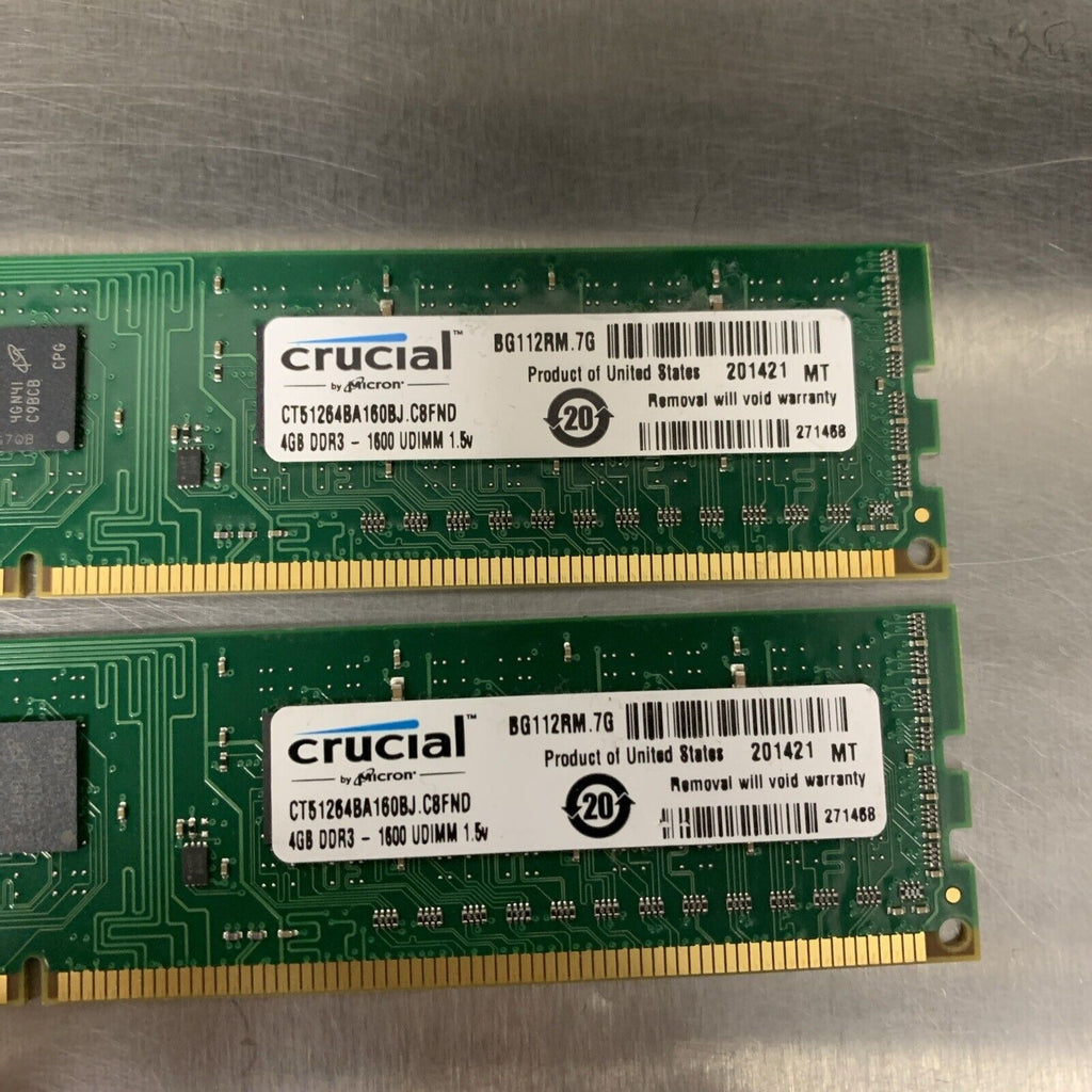 Crucial Kit 8GB (2x 4GB) 1600MHz DDR3 UDIMM 1.5V Desktop Memory CT51264BA160BJ