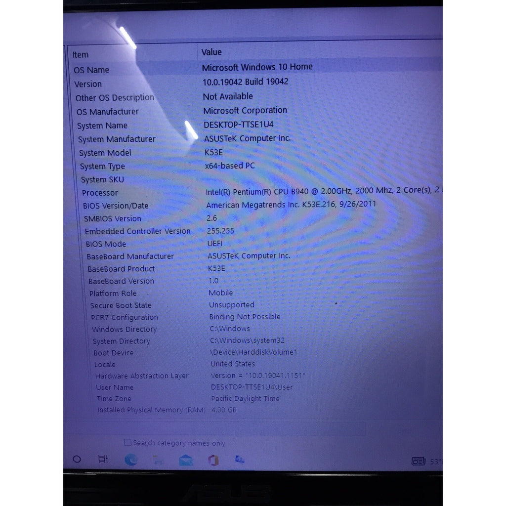 ASUS K53E 15" Laptop Intel Pentium No HDD / Good Battery / No Adapter