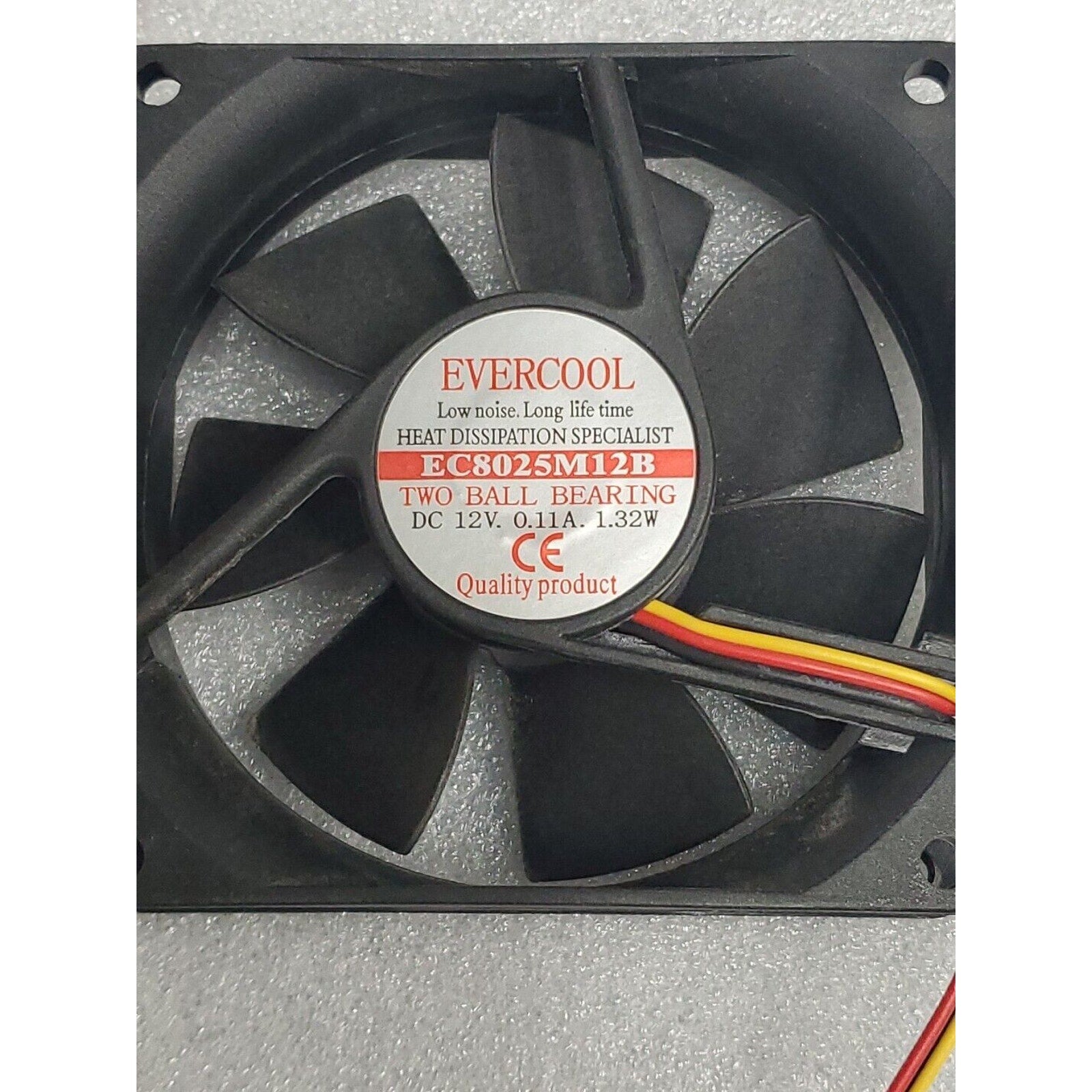 EVERCOOL EC8025M12B 80mm X 25mm BALL BEARING FAN, 3Pin 12V 0.11A 1.32W