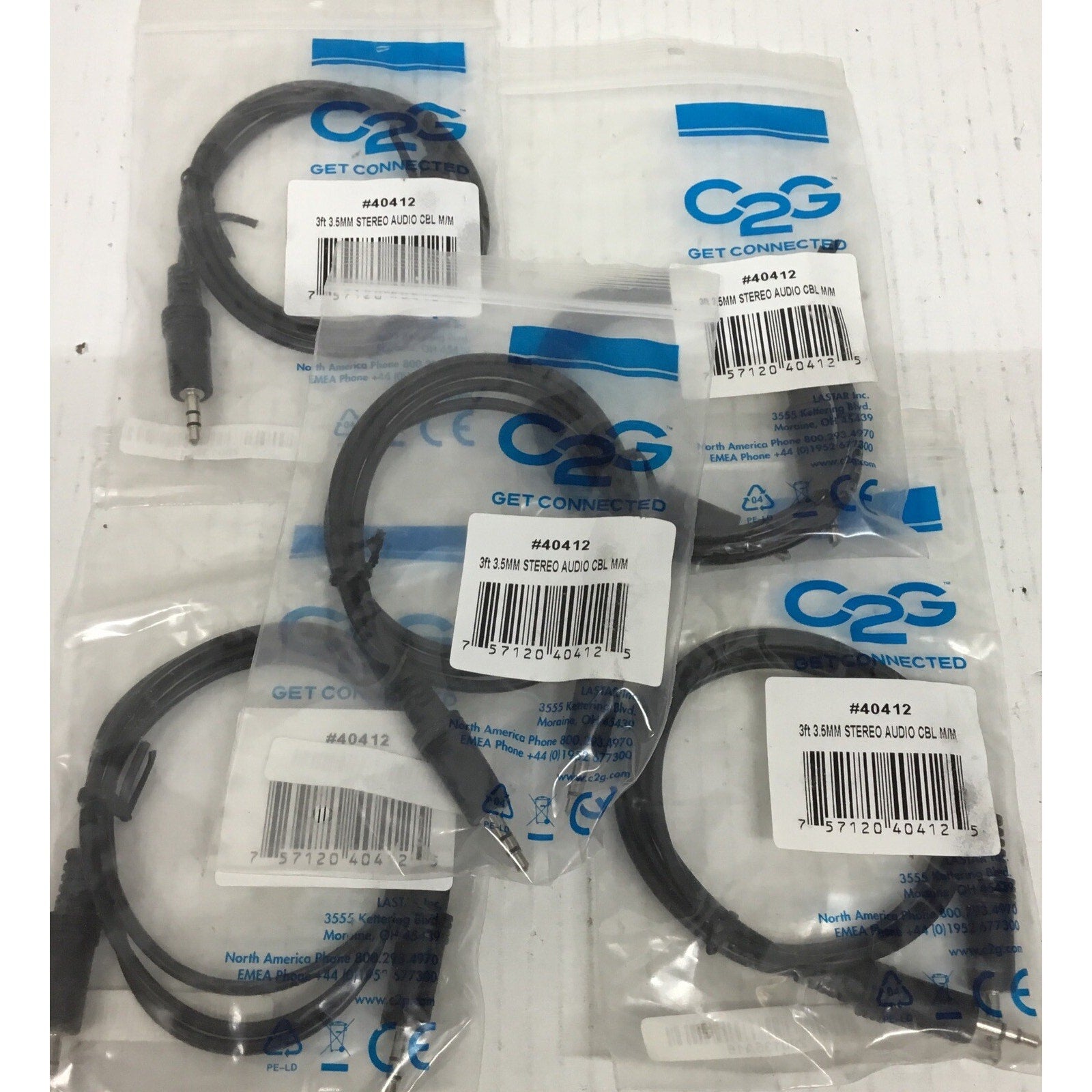 Lot of 5 3.5mm Audio Extension Cable Stereo Cord Male to Male