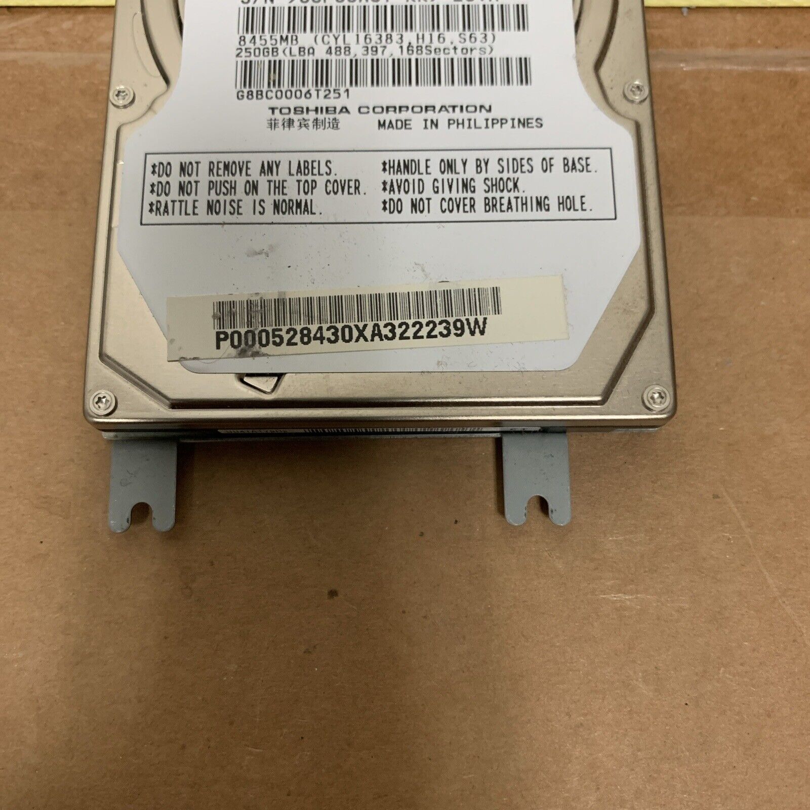Toshiba 250GB 2.5” SATA MK2565GSX (HDD2H84) DISK DRIVE - USED - Tested & Wiped