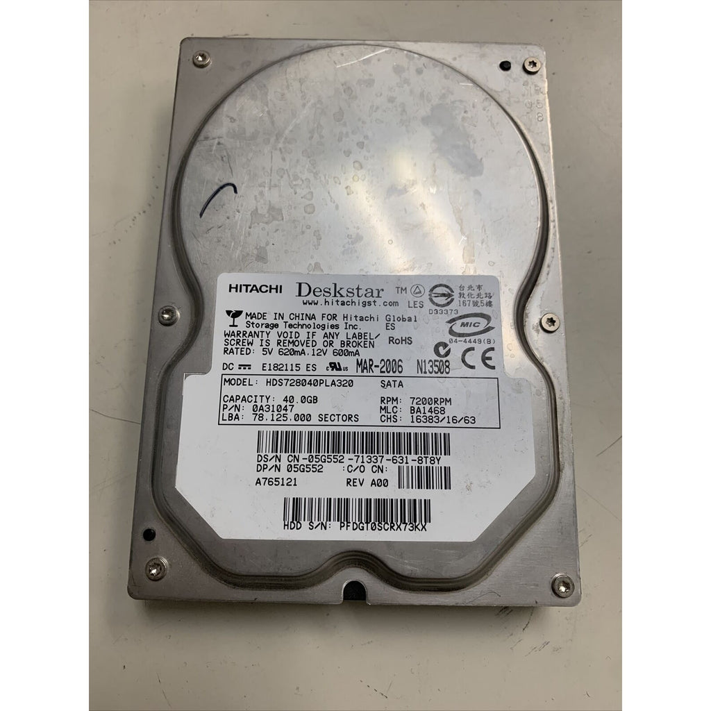Hitachi HDS728040PLA320 40GB 3.5” SATA Desktop Hard Drive P/N: 0A31047