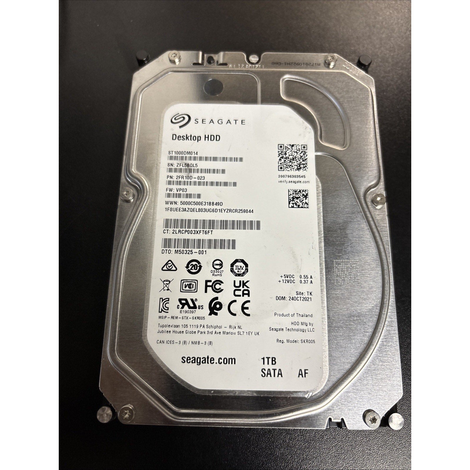 Seagate BarraCuda 1TB 3.5" 7200rpm Hard Drive ST1000DM014 2FR10D-023 FW VP03
