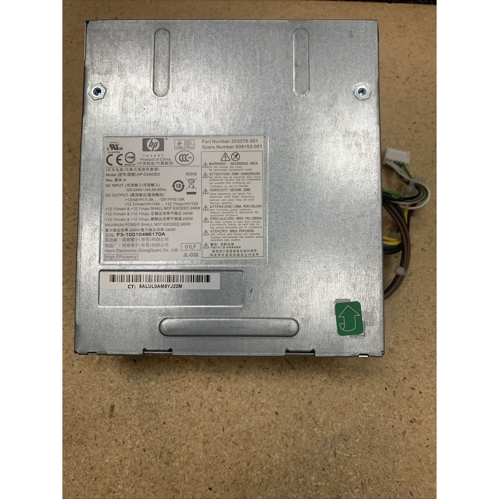 HP HP-D2402E0 240 Watt Power Supply P/N: 503376-001 Spare PN: 508152-001 TESTED