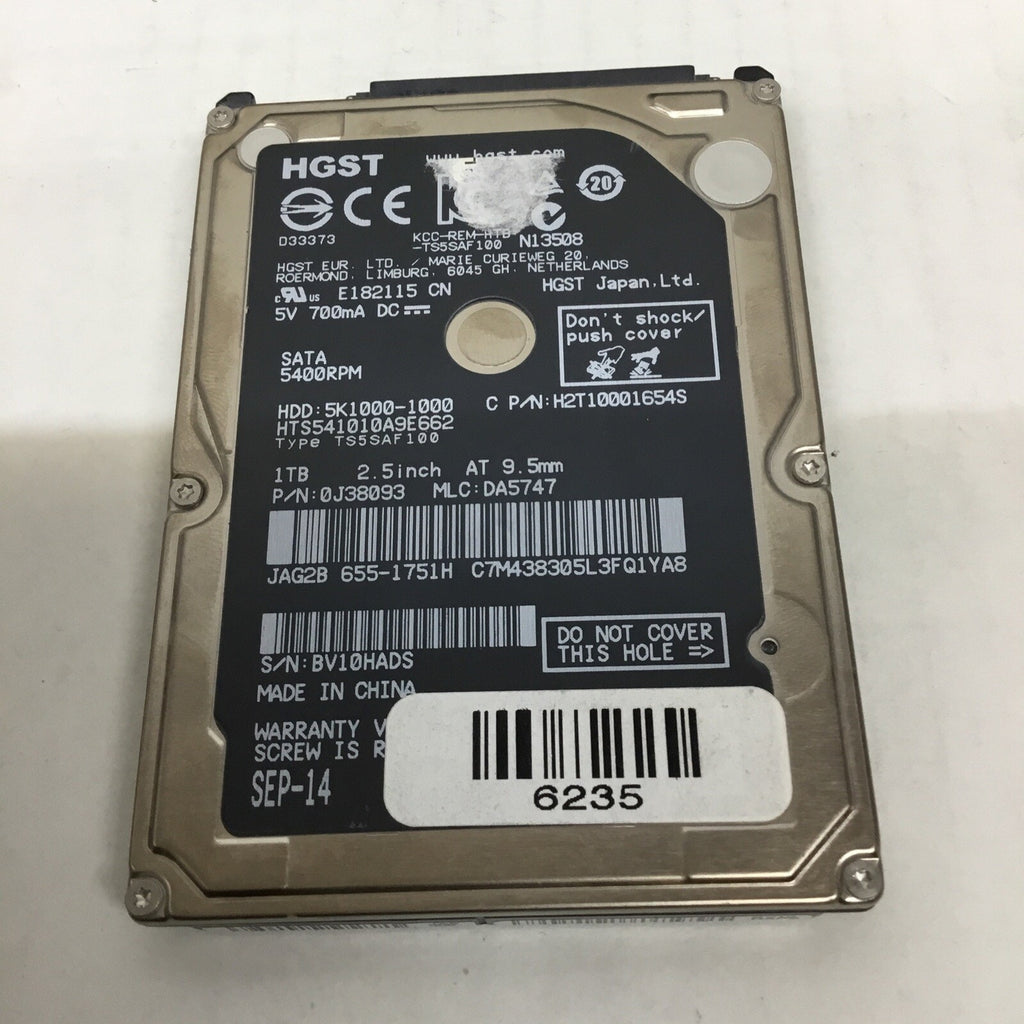 Hitachi HTS541010A9E662 TS5SAF100 H2T10001654S 1TB 2.5" Sata HDD