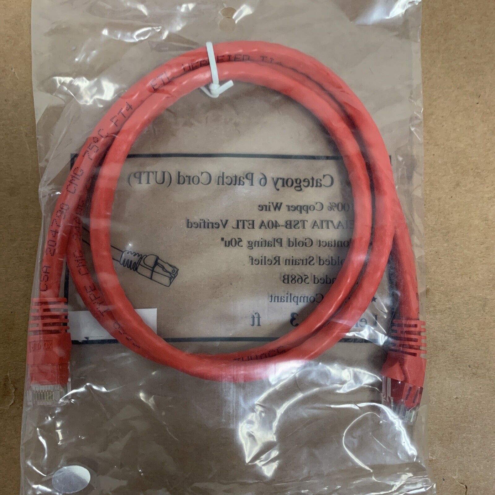 3ft Cat6 Crossover Ethernet Cable - 500MHz - 24AWG - Bare Copper - Red - 3 Feet