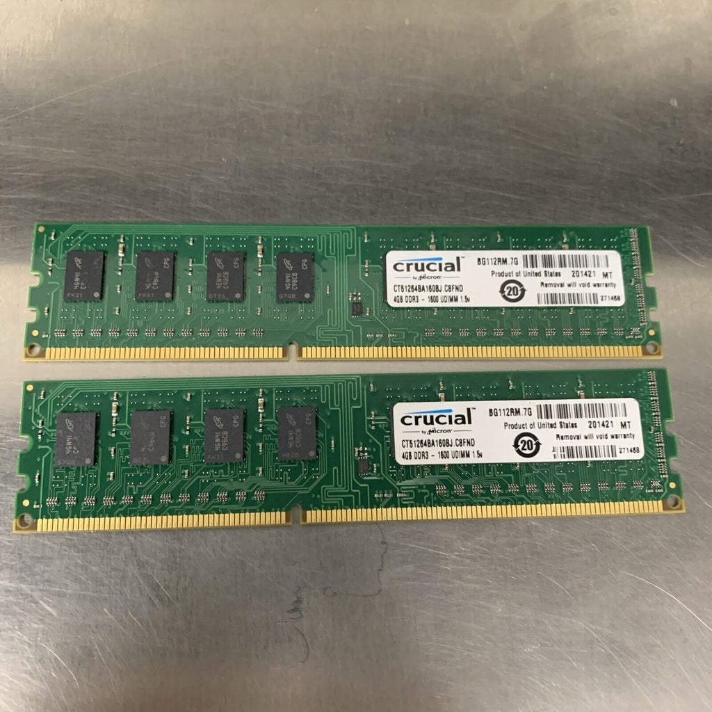 Crucial Kit 8GB (2x 4GB) 1600MHz DDR3 UDIMM 1.5V Desktop Memory CT51264BA160BJ