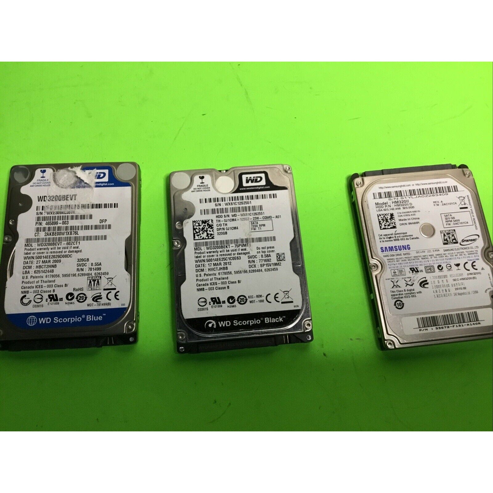 Lot of 3 320GB 2.5" SATA Laptop Hard Disk Drive HDD