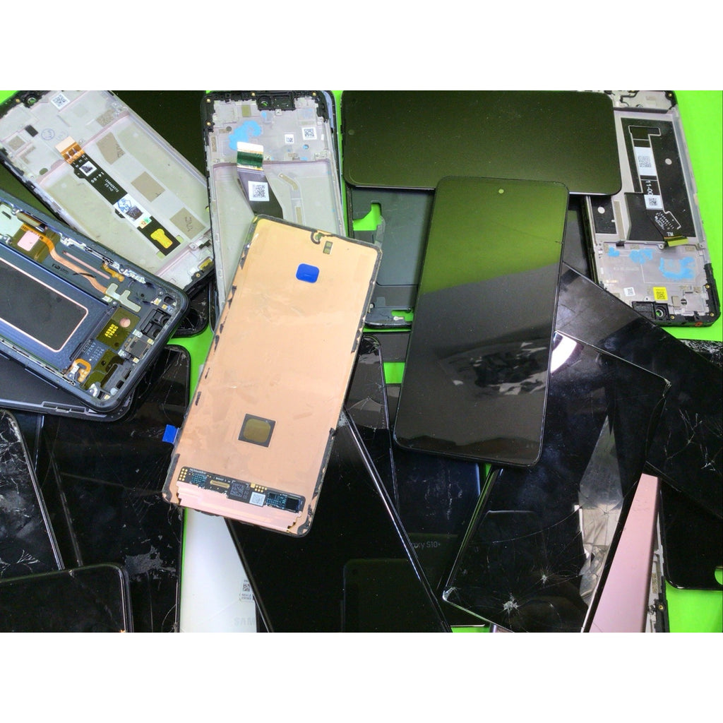 49 Pieces Unsorted Phone Screens Frames and Back Glass FOR PARTS or RECYCLING