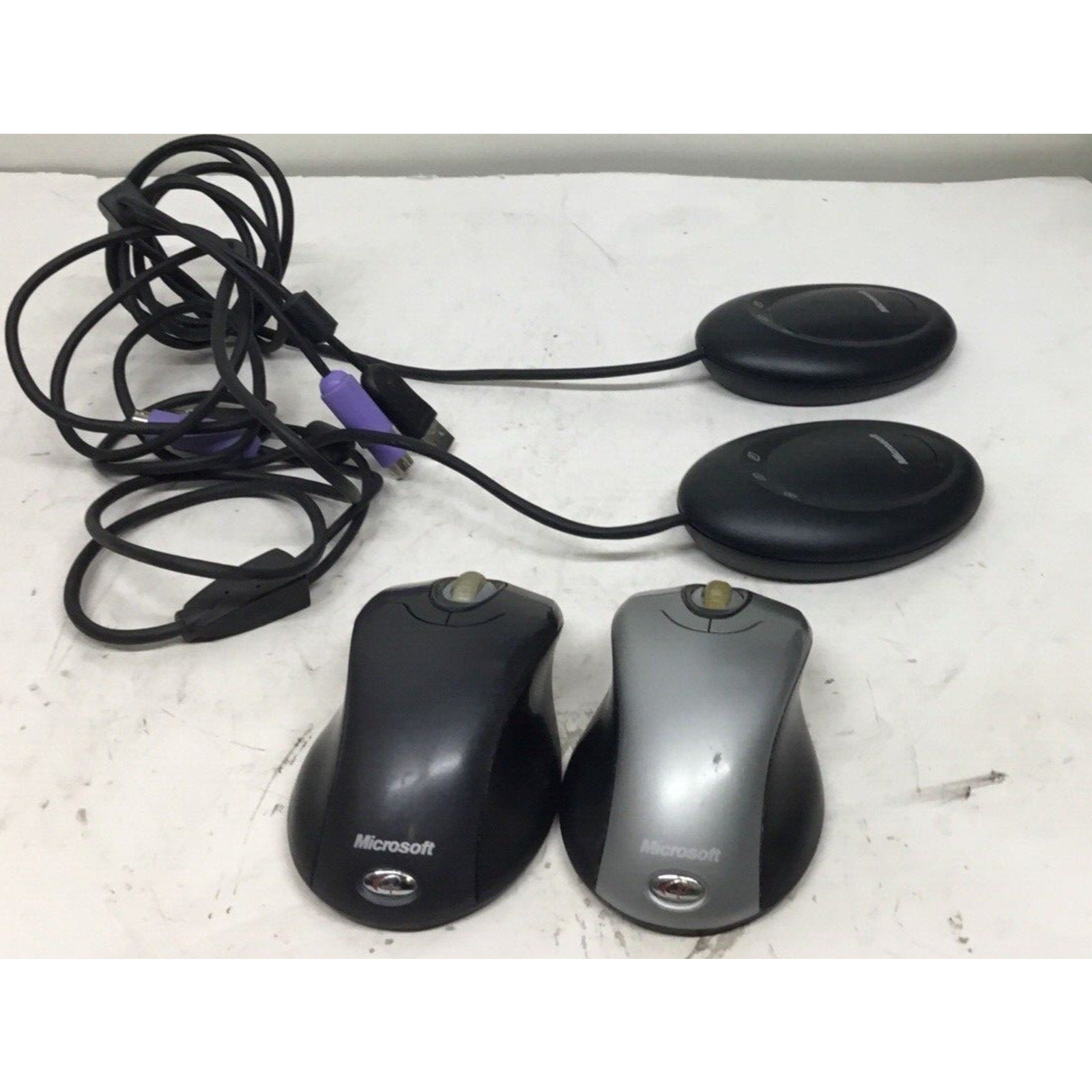 LOT OF 2 Microsoft Wireless Mouse 2.0 Model 1008 Silver & Black W/ Receiver