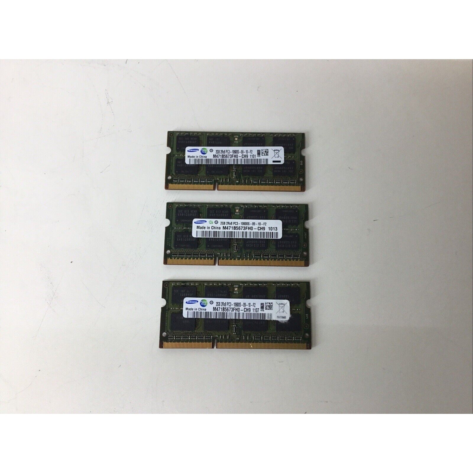 Lot of 3-Samsung 2GB PC3-10600S DDR3-1333MHz Laptop Memory M471B5673FH0-CH9