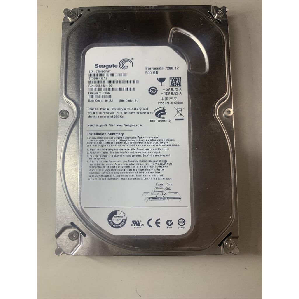 Seagate ST3500418AS Barracuda PN 9sL142-301 FW CC37 500GB 3.5" SATA Hard Drive