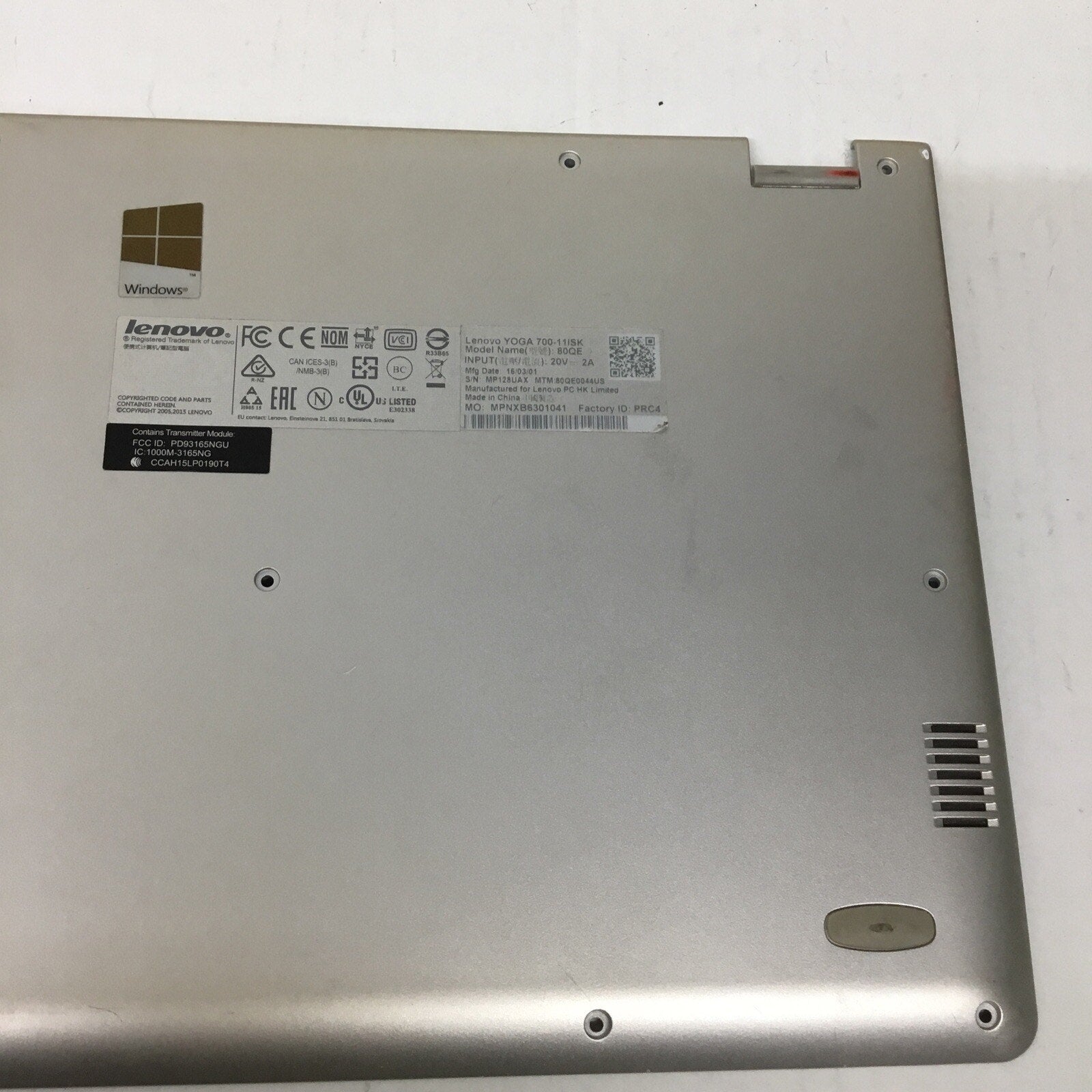 Lenovo Yoga 700-11ISK 11.6" Bottom Case Base Cover AP19O000340