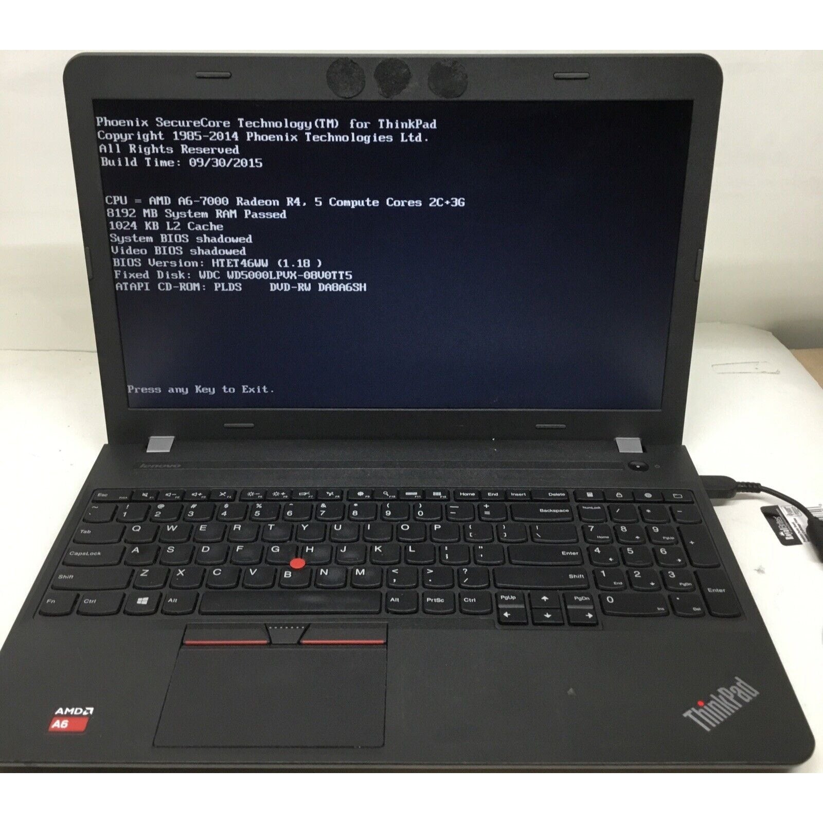 Lenovo ThinkPad E555 SL10H42791 15.6in AMD A6-7000 8GB RAM No OS READ DESC