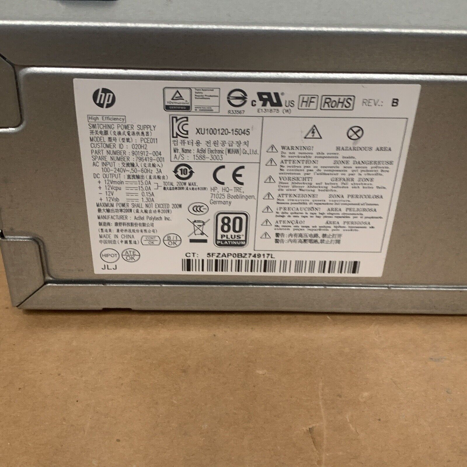 HP EliteDesk Prodesk 600 G2 200W Power Supply 901912-004 796419-001 PCE011