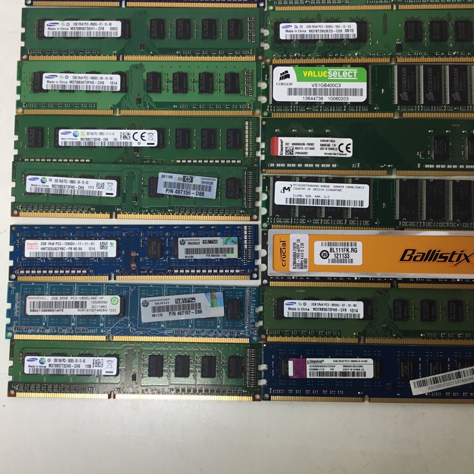 Lot of 20 Mixed RAM Memory 512MB, 1GB, 2GB, 8GB, Samsung, Hynix, Nanya, Micron