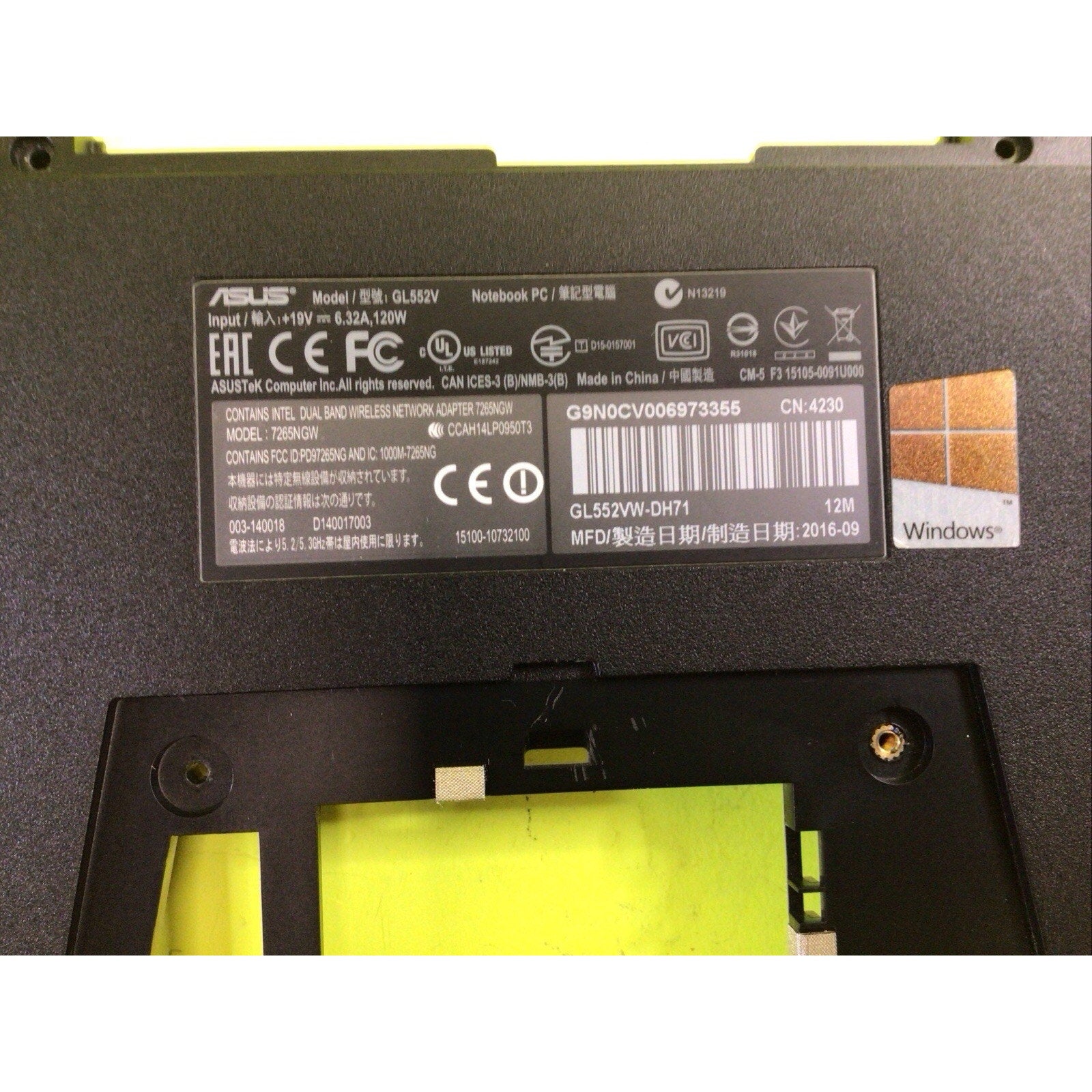 ASUS ROG GL552VW Bottom Case Housing 13NB09I3AP0231 13N0-SNA0231