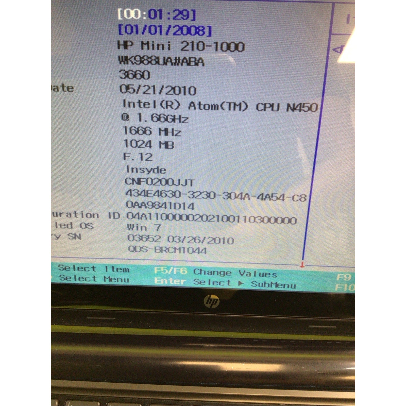 HP Mini 210-1076NR Netbook Laptop FOR PARTS or REPAIR