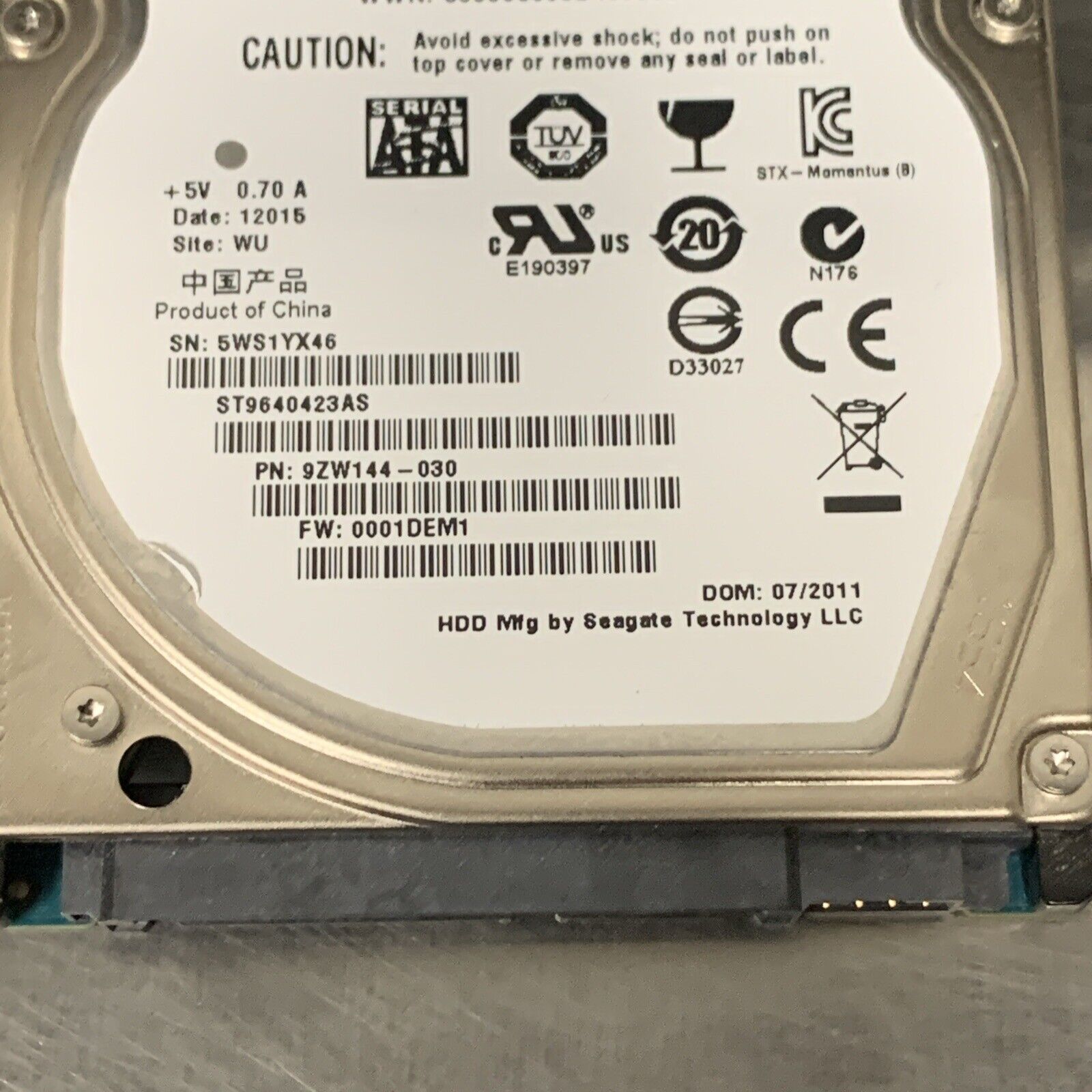 ST9640423AS 9ZW144-030 FW:0001DEM1 640gb Sata Laptop Drive
