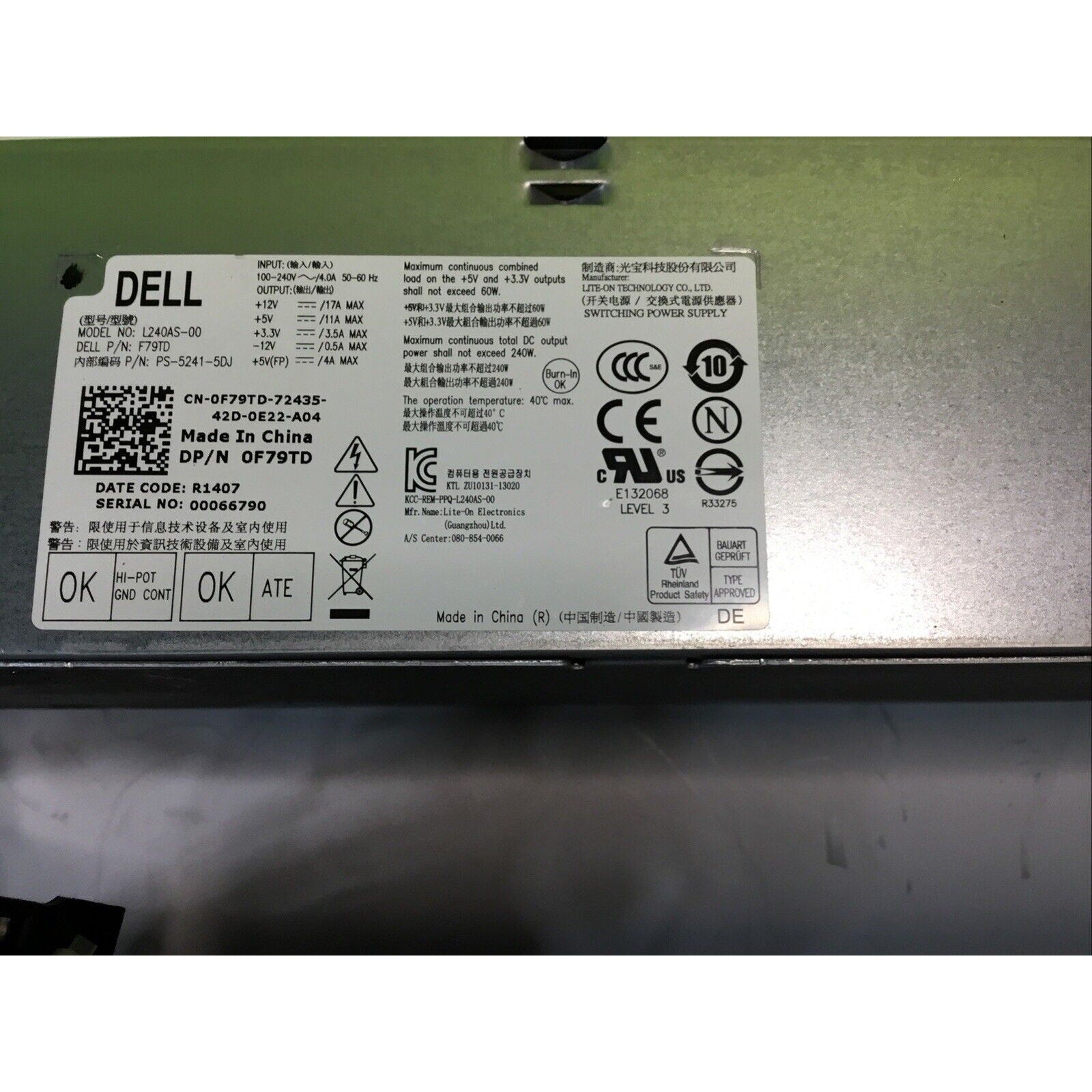 240W Power Supply SFF For Dell L240AS-00 L240ES-00 H240ES-00 H240AS-00 2TXYM