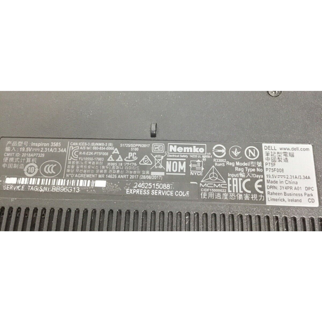 Dell Inspiron 3585 Laptop AMD Radeon Vega 6 Ryzen 3 220U 8GB RAM 128GB SSD