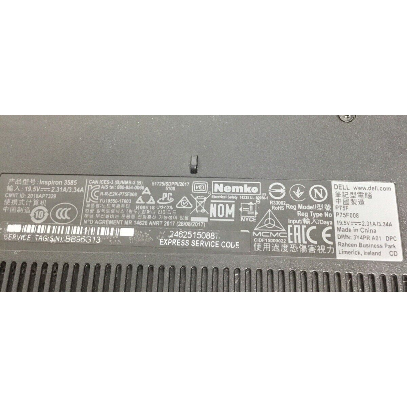 Dell Inspiron 3585 Laptop AMD Radeon Vega 6 Ryzen 3 220U 8GB RAM 128GB SSD